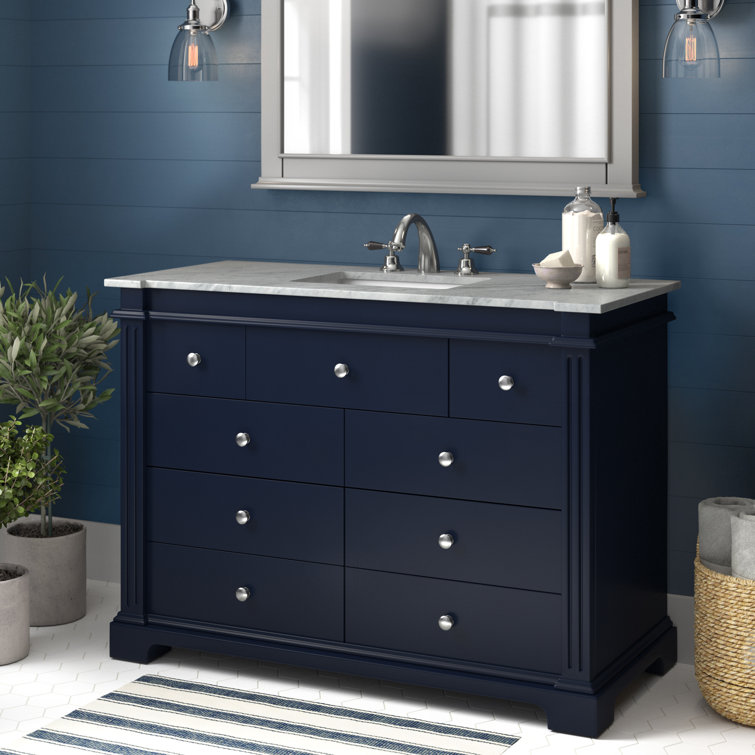 Garza 48" Navy Blue Acacia Wood Bathroom Vanity with Marble Top
