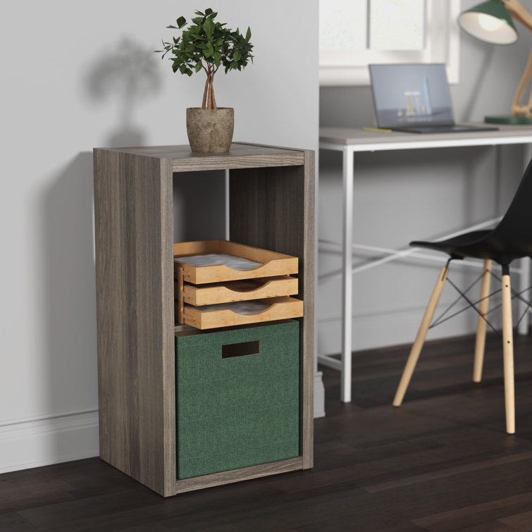 Green Fabric Cube Storage Bin with Handles