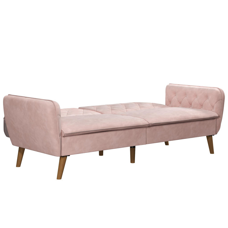 Pink Tufted Faux Leather Twin Sleeper Sofa with Memory Foam