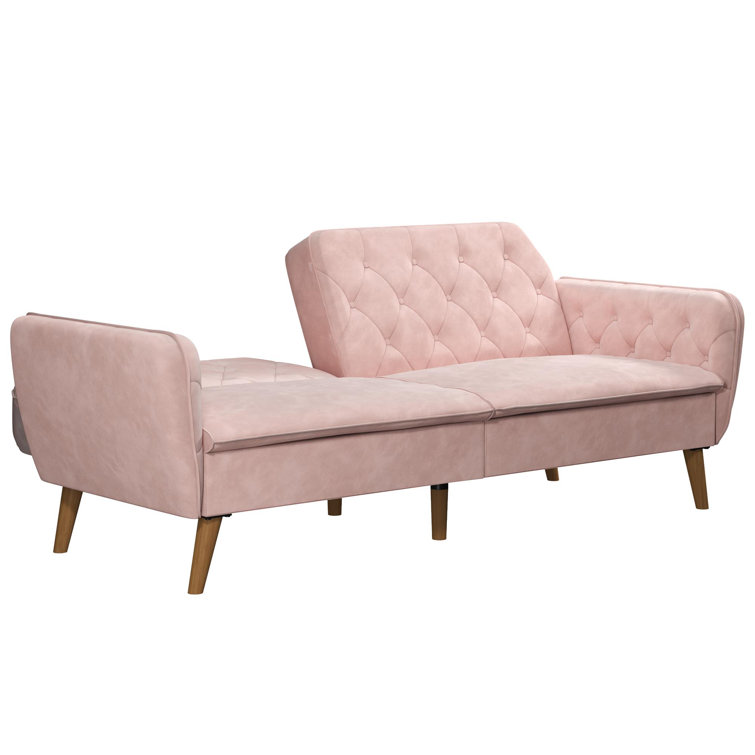 Pink Tufted Faux Leather Twin Sleeper Sofa with Memory Foam