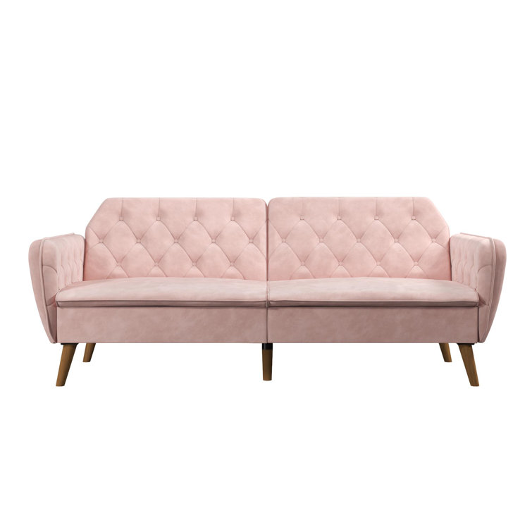 Pink Tufted Faux Leather Twin Sleeper Sofa with Memory Foam