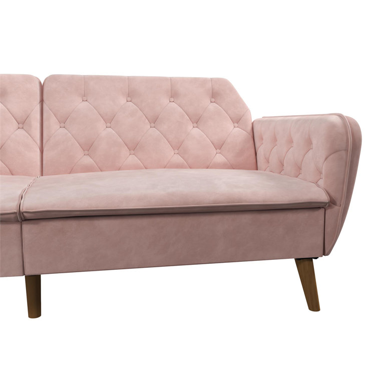 Pink Tufted Faux Leather Twin Sleeper Sofa with Memory Foam