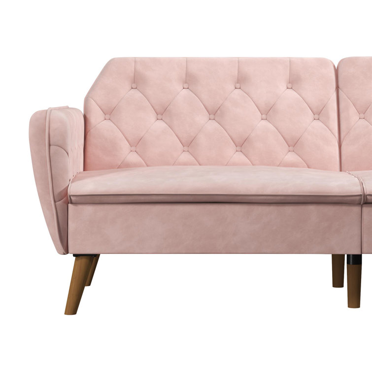 Pink Tufted Faux Leather Twin Sleeper Sofa with Memory Foam