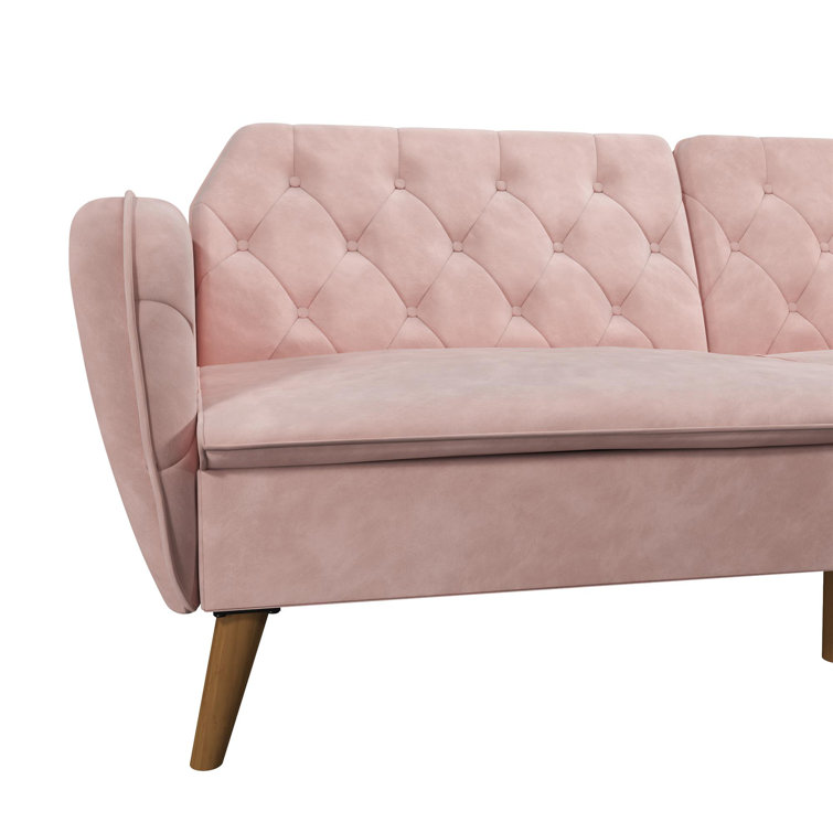 Pink Tufted Faux Leather Twin Sleeper Sofa with Memory Foam