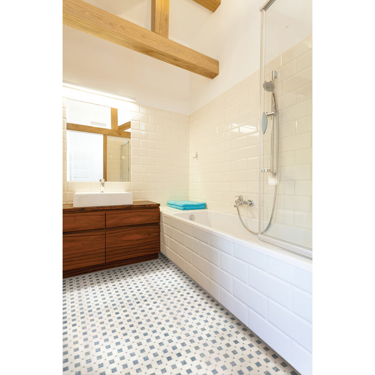 Azula Hatchwork Polished White Marble Mosaic Tile