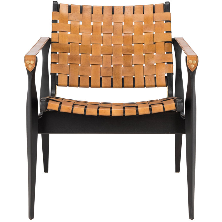 Light Brown Mahogany and Leather Safari Armchair