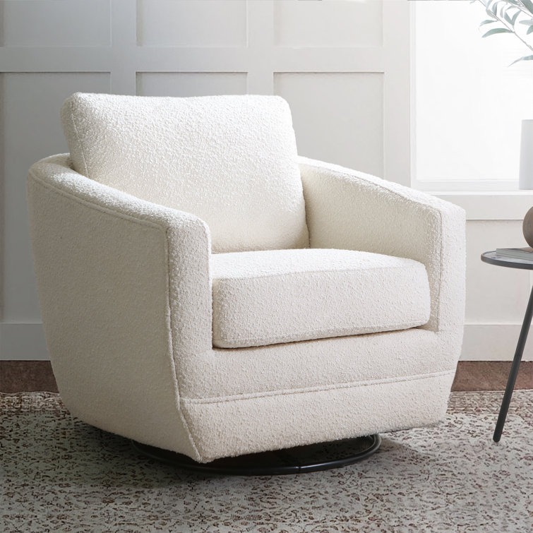 Cream Boucle Velvet Barrel Swivel Glider Chair