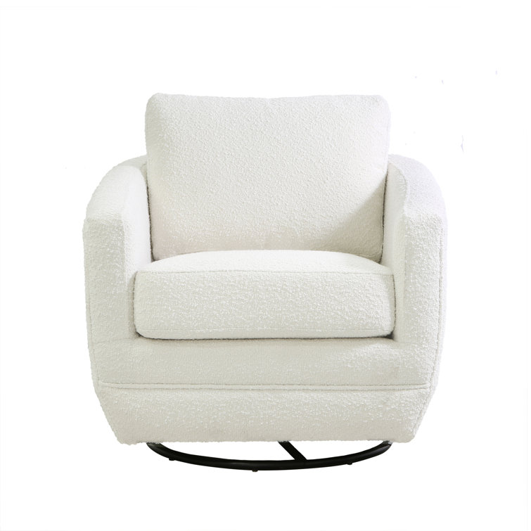 Cream Boucle Velvet Barrel Swivel Glider Chair