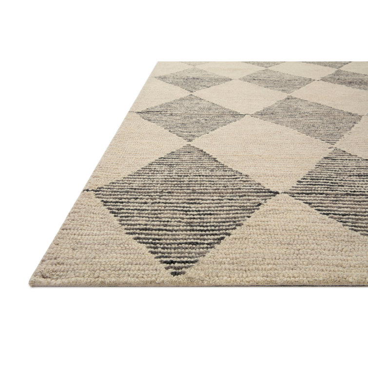 Handmade Tufted Beige & Charcoal Wool Diamond Area Rug 11'6" x 15'
