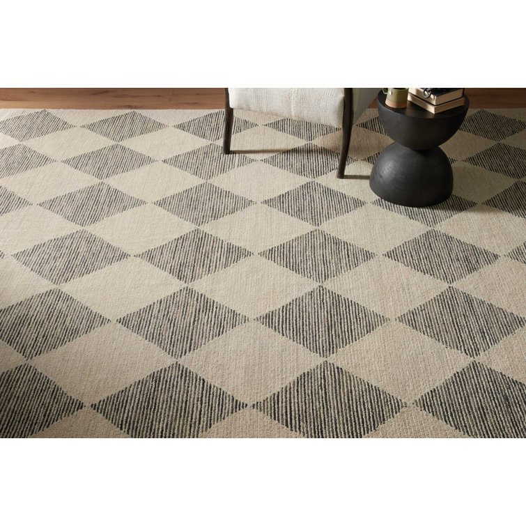 Handmade Tufted Beige & Charcoal Wool Diamond Area Rug 11'6" x 15'
