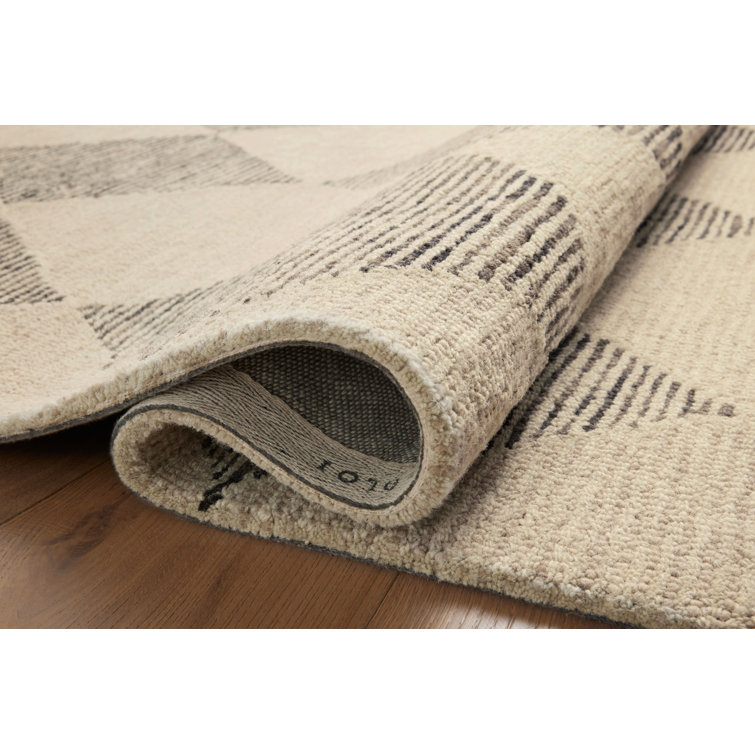 Handmade Tufted Beige & Charcoal Wool Diamond Area Rug 11'6" x 15'