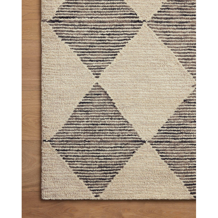 Handmade Tufted Beige & Charcoal Wool Diamond Area Rug 11'6" x 15'