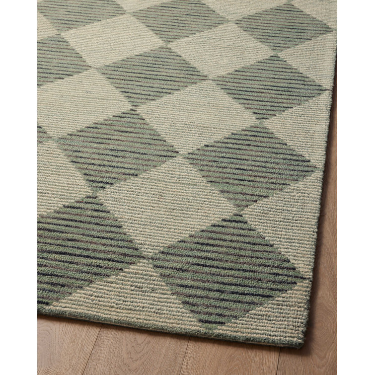 Handmade Tufted Beige & Charcoal Wool Diamond Area Rug 11'6" x 15'