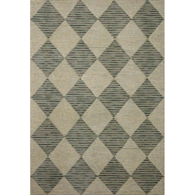 Handmade Contemporary Diamond 5' x 7' Beige & Charcoal Wool Rug