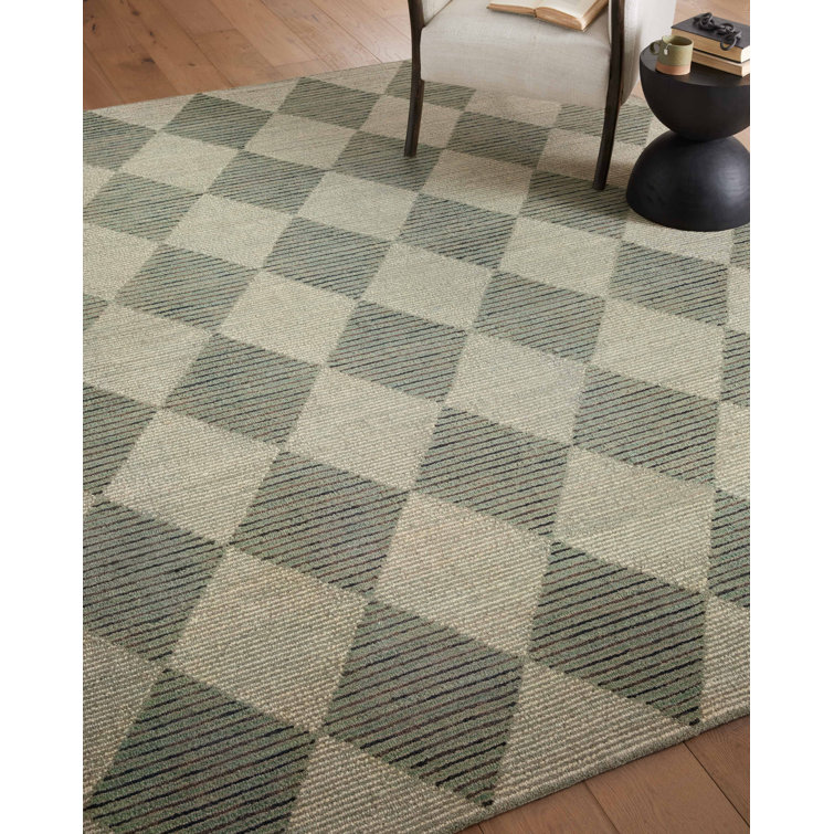 Handmade Tufted Beige & Charcoal Wool Diamond Area Rug 11'6" x 15'