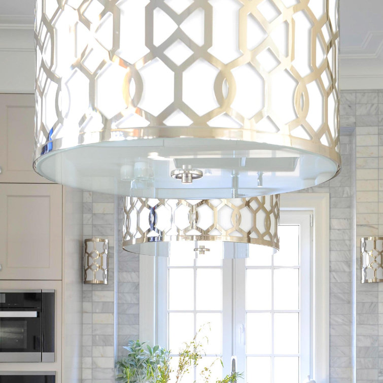 Polished Nickel 5-Light Drum Chandelier with Silk Shade