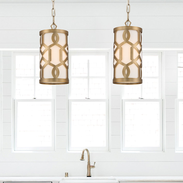 Aged Brass Mini Drum Pendant Light with Silk Shade
