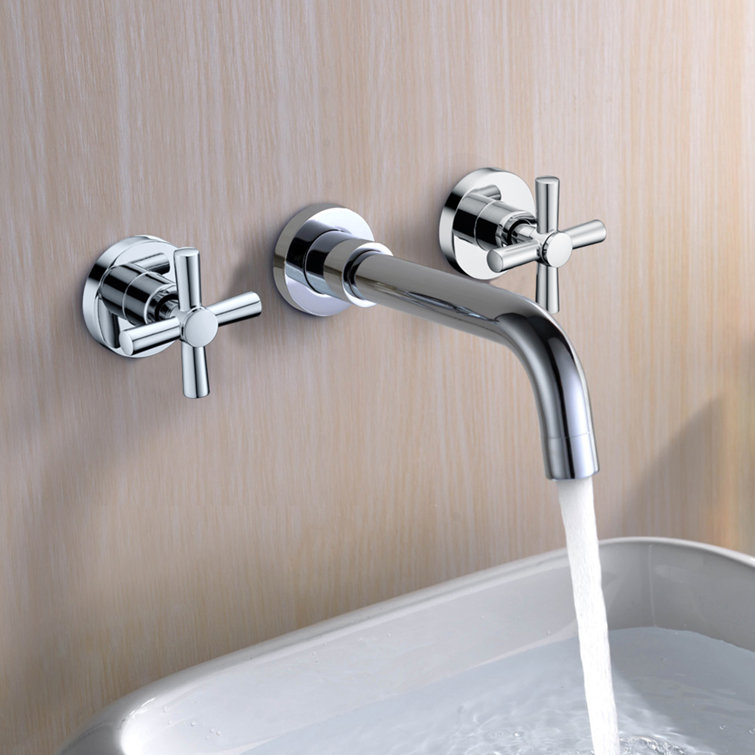 Chrome Wall Mounted 2-Handle Bathroom Faucet