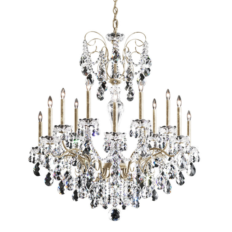 Elegant Bronze 35" Empire Crystal Chandelier with Antique Silver Finish