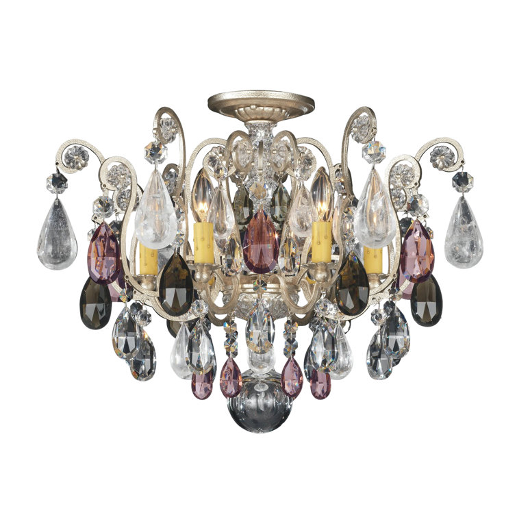 Antique Silver 6-Light Semi Flush Mount with Clear Rock Crystal