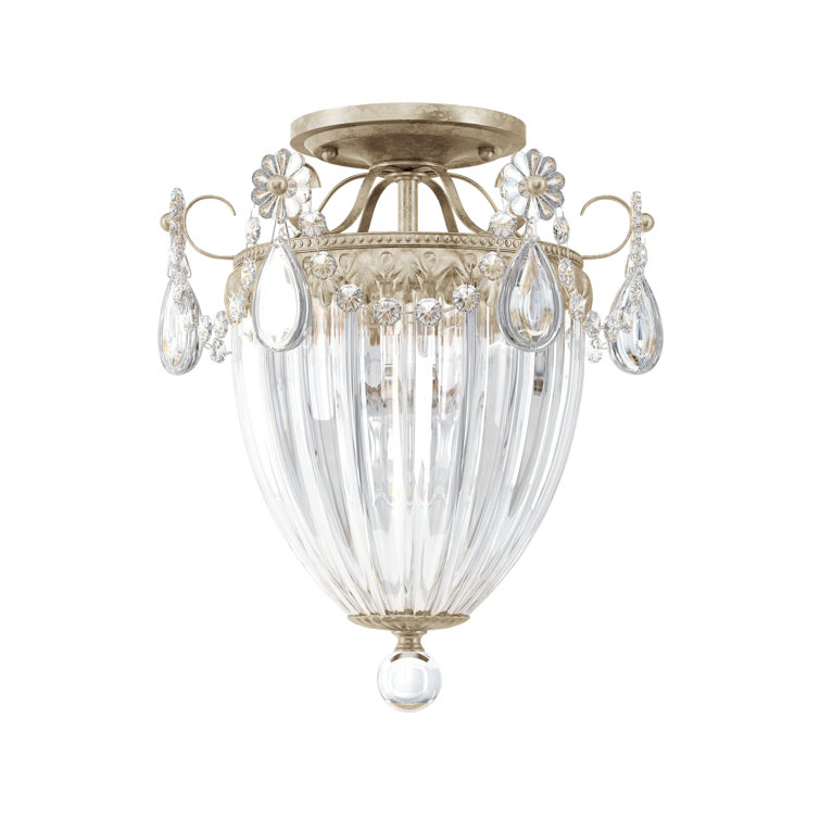 Elegant Antique Silver 3-Light Crystal Semi Flush Mount LED & Incandescent