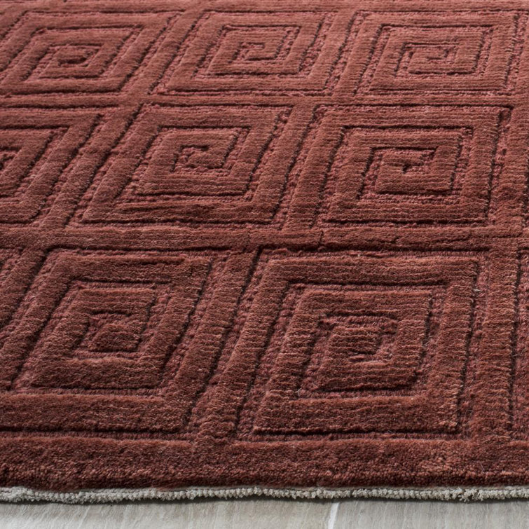 Rustic Geometric Hand-Knotted Wool Rug - 6' x 9' - Rust