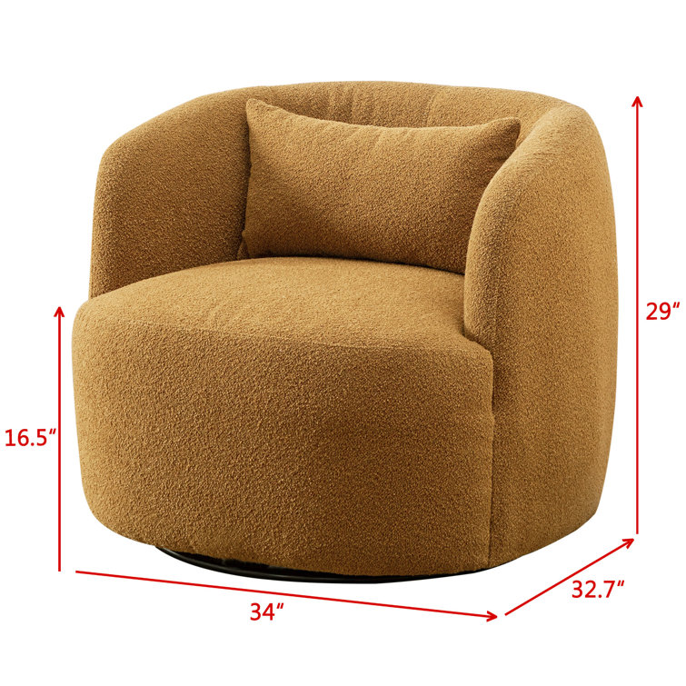 Brown Boucle Swivel Barrel Accent Chairs with Wood Frame, Set of 2