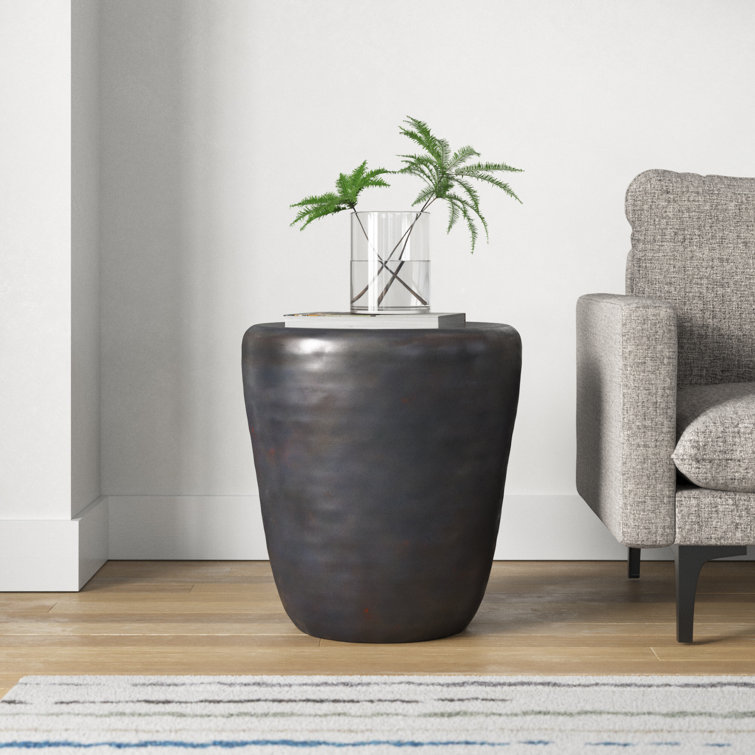 Garvy Antique Copper Round Metal Drum Side Table