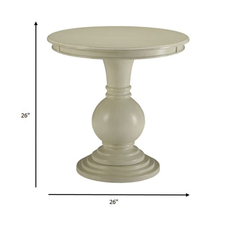 Elegant Antique White Round Pedestal End Table with Mirrored Glass Storage