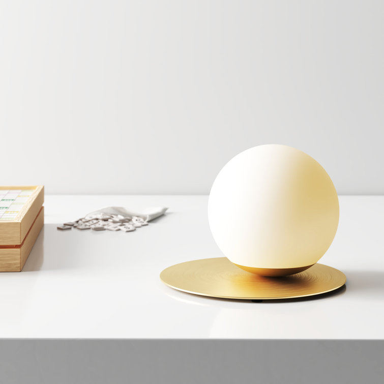 Opal White Glass Sphere Table Lamp with Brass Base