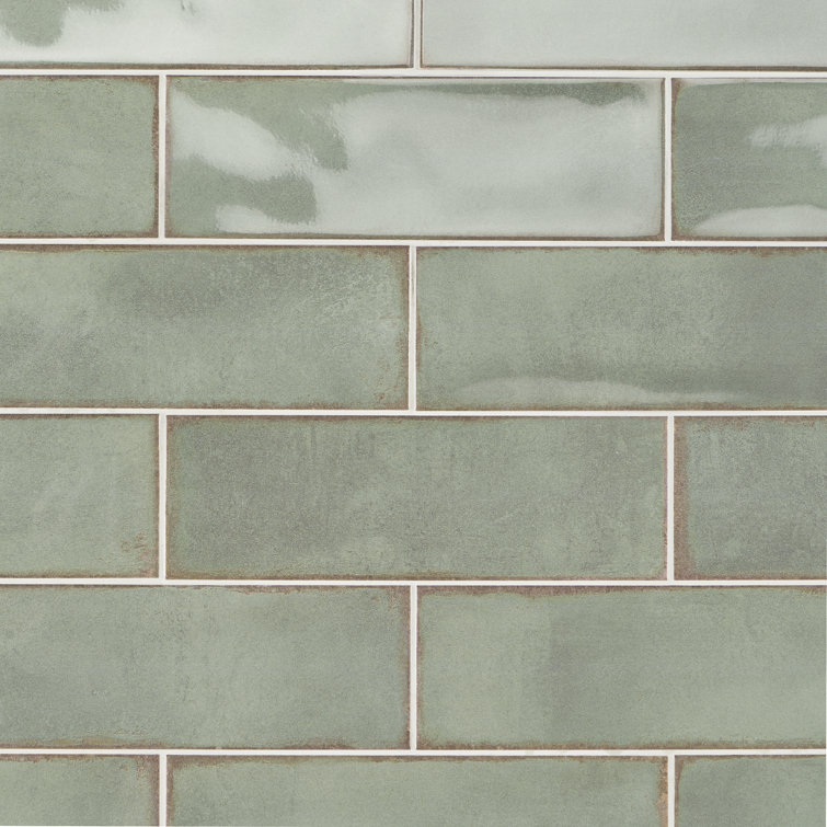 Santa Fe Green Handcrafted 4" x 12" Ceramic Subway Wall Tile