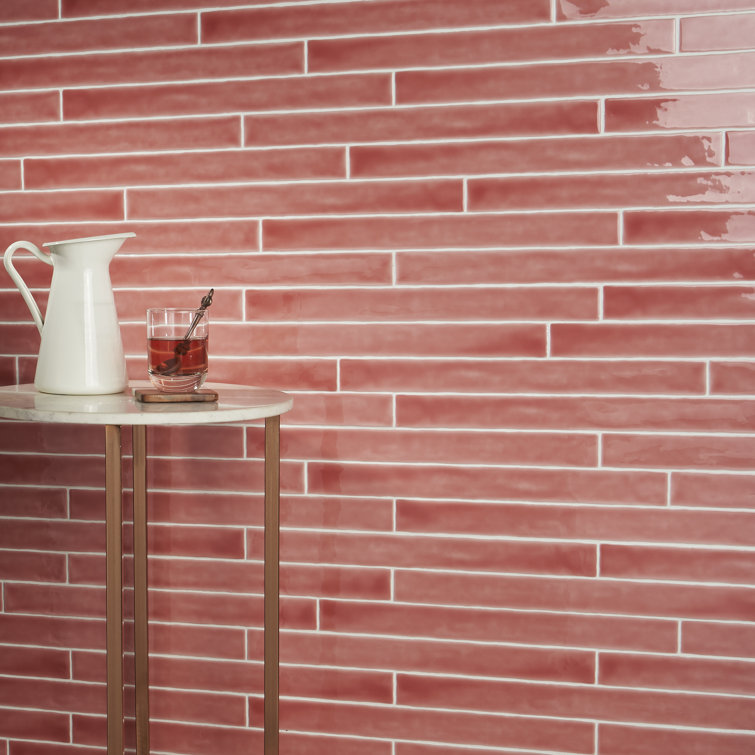 Charlotte Polished Pink Ceramic Subway Wall Tile 2" x 20"