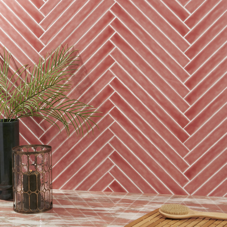 Charlotte Polished Pink Ceramic Subway Wall Tile 2" x 20"