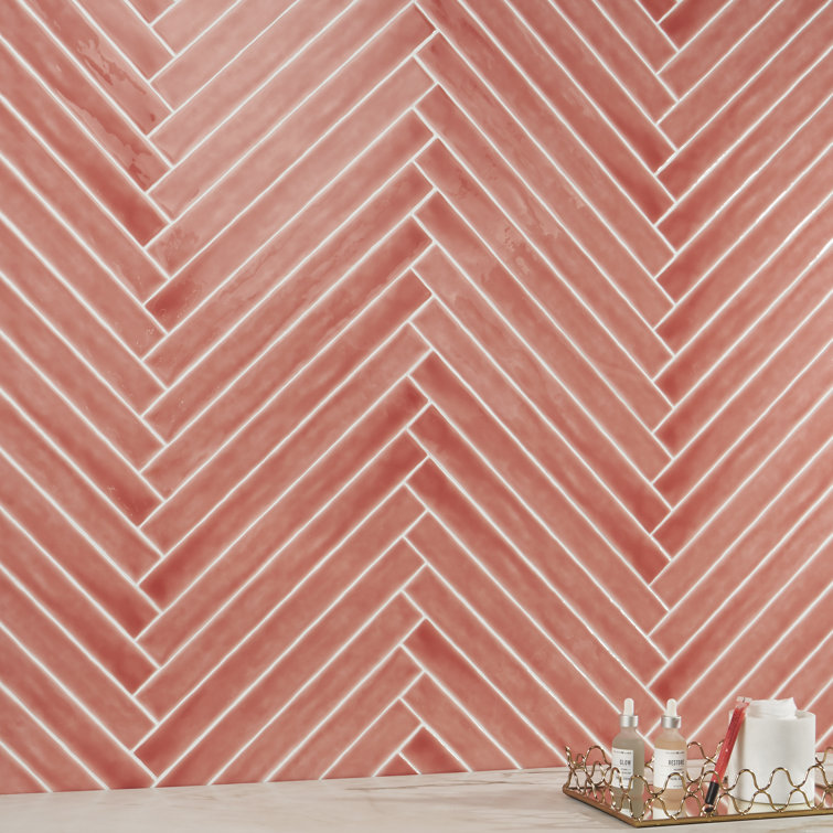 Charlotte Polished Pink Ceramic Subway Wall Tile 2" x 20"