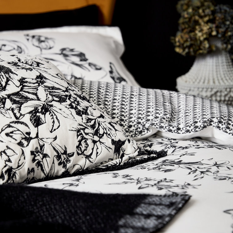 Twin White Cotton Reversible Comforter Set with Floral Design