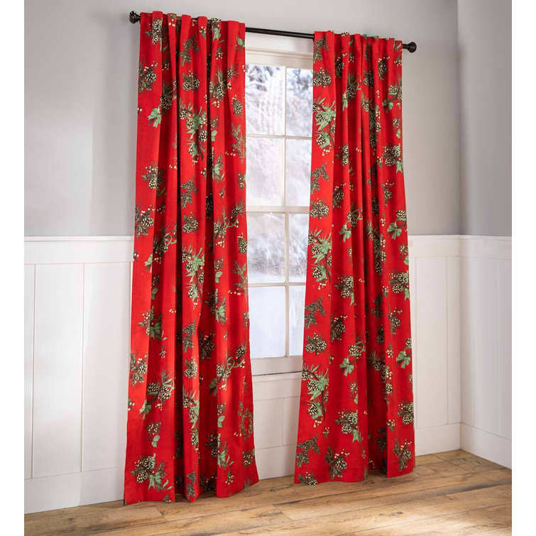 Red Cotton Holiday Pine Blackout Curtains with Back Tab