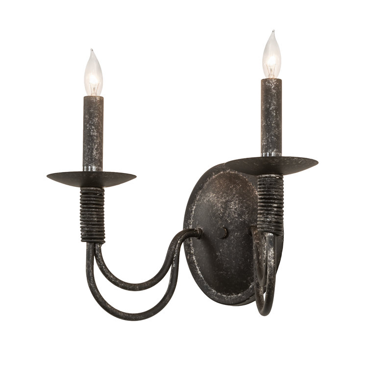 Charcoal Steel Dual Candle Wall Sconce with Smoke-Finish Lights