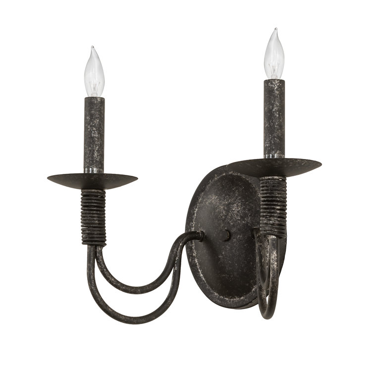 Charcoal Steel Dual Candle Wall Sconce with Smoke-Finish Lights