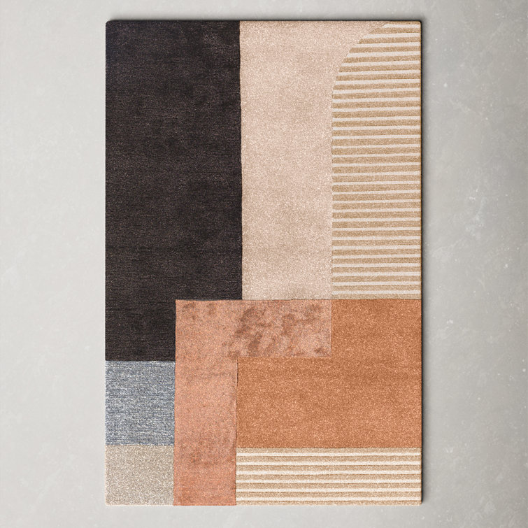 Handmade Geometric Wool and Viscose Rectangular Rug