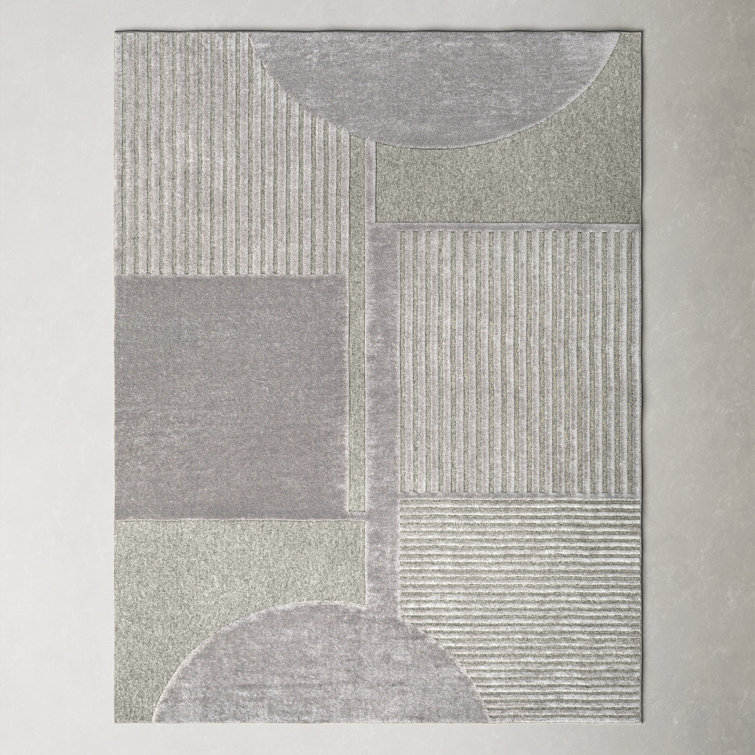 Gray Geometric Wool and Viscose Rectangular Area Rug