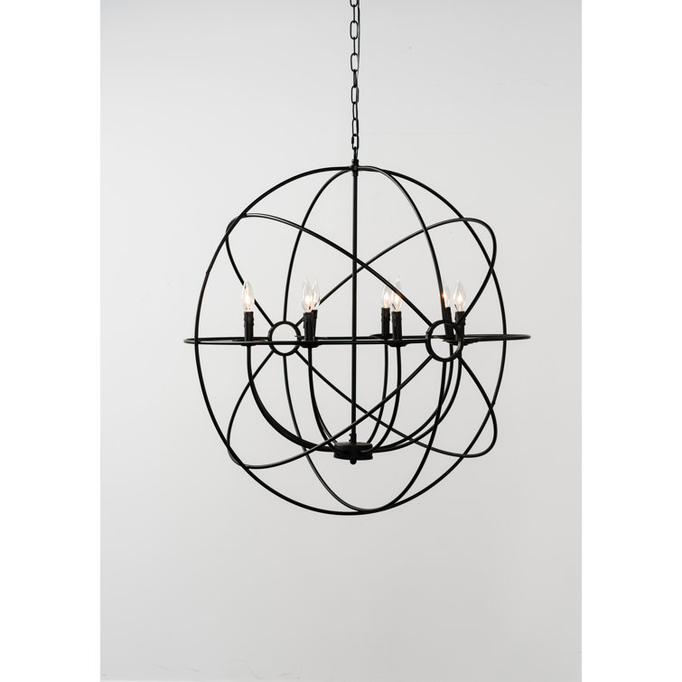 Black Iron Globe 8-Light Chandelier Pendant
