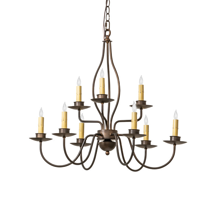 Elegant Antique Copper 9-Light Faux Candle Tiered Chandelier