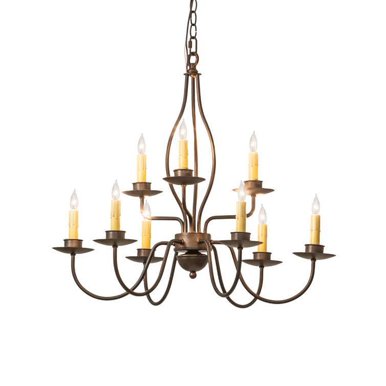 Elegant Antique Copper 9-Light Faux Candle Tiered Chandelier