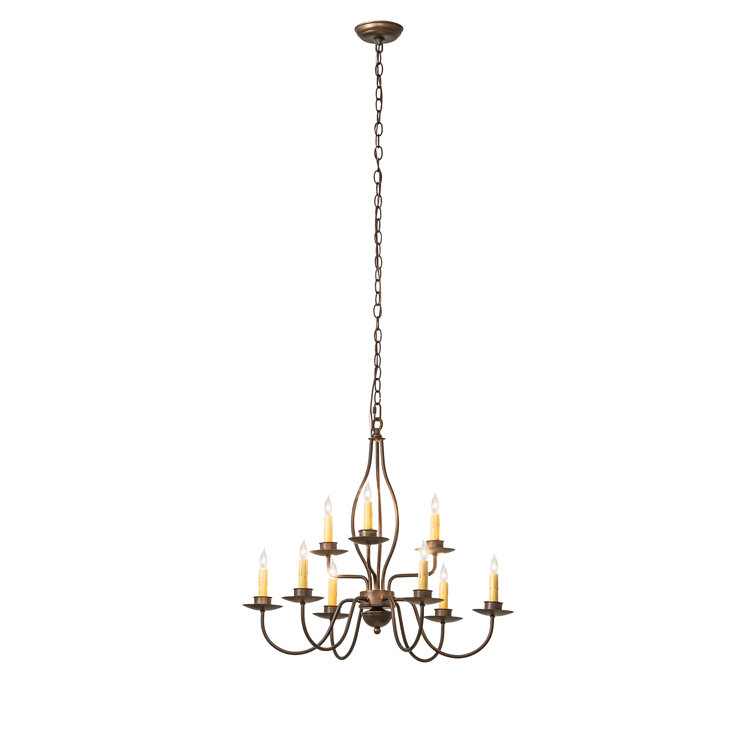 Elegant Antique Copper 9-Light Faux Candle Tiered Chandelier