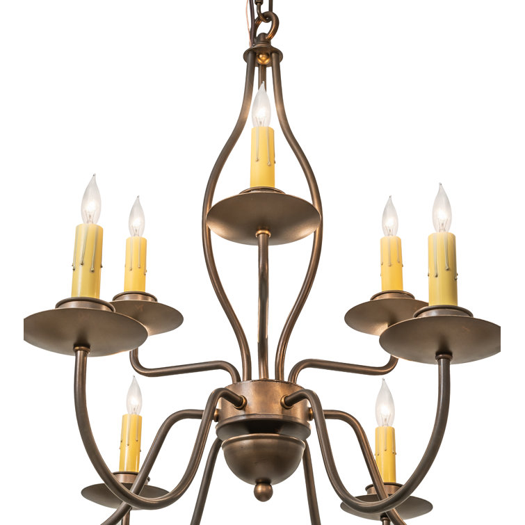 Elegant Antique Copper 9-Light Faux Candle Tiered Chandelier