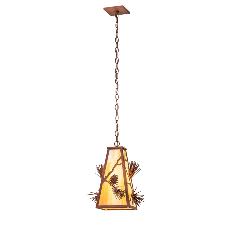 Rustic Pine & Iridescent Glass Single Pendant Light