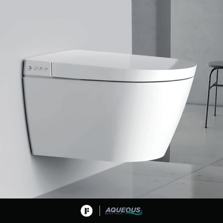 White Smart Wall-Mounted Toilet with Bidet Seat and Chrome Push Buttons