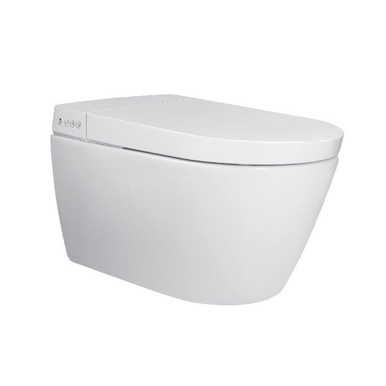 White Smart Wall-Mounted Toilet with Bidet Seat and Chrome Push Buttons