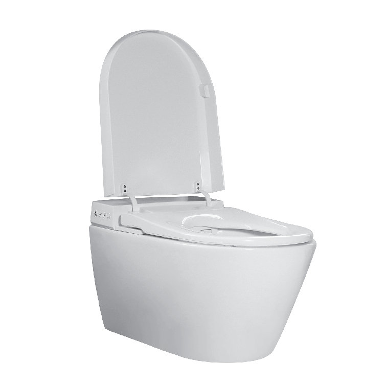 White Smart Wall-Mounted Toilet with Bidet Seat and Chrome Push Buttons