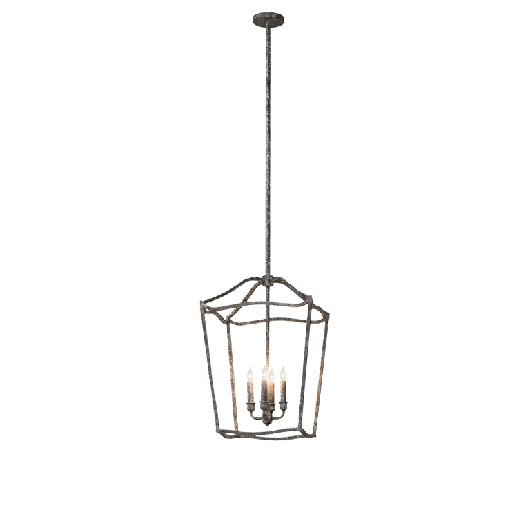 Ash Grey 4-Light Geometric Glass Lantern Chandelier